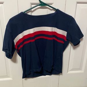 cropped navy blue, white and red striped crop top shirt